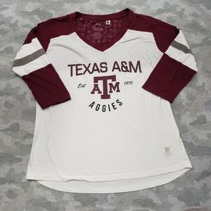 Texas ATM Top Womens Large White Pressbox By Royce Apparel Long Sleeve Raglan